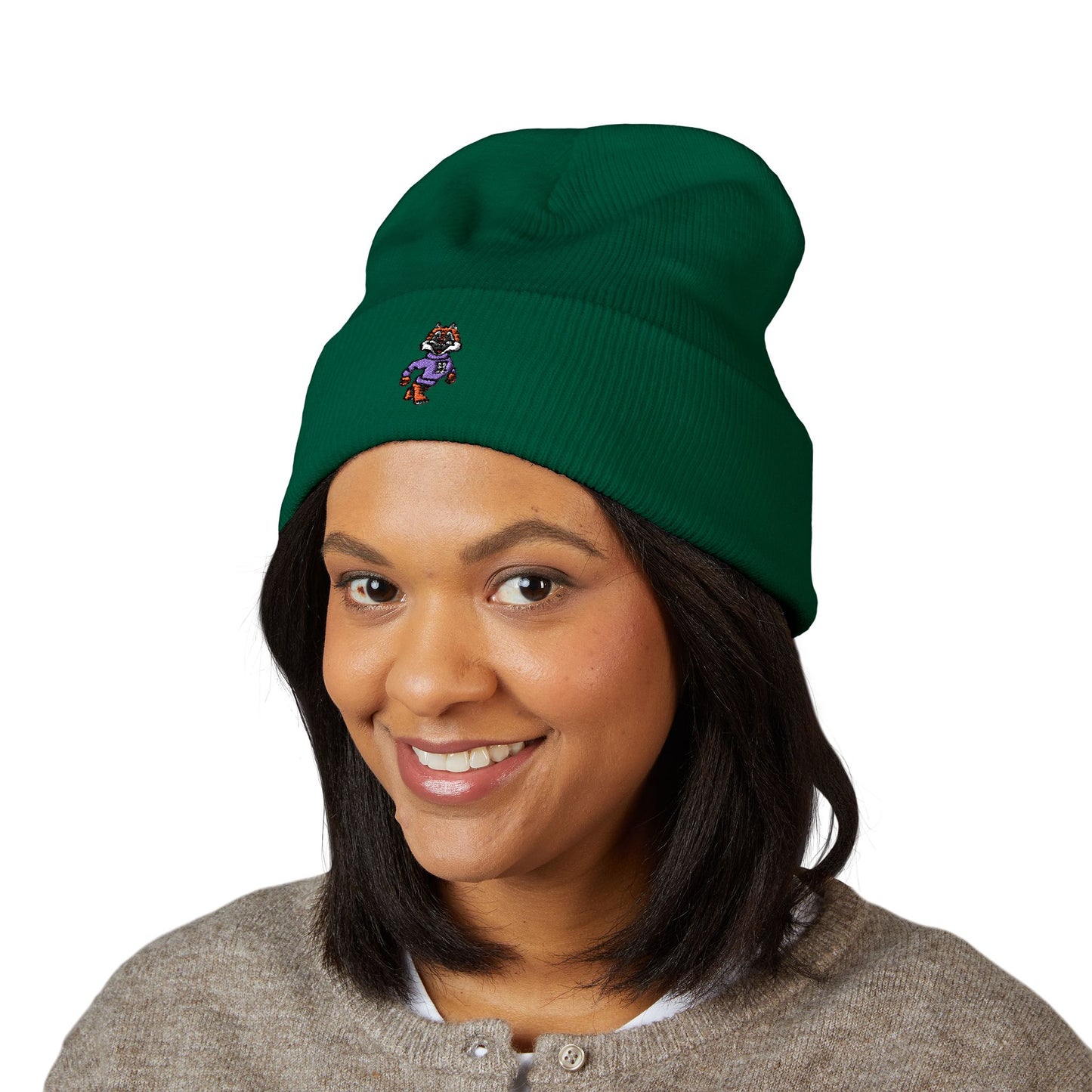 Embroidered Tiger Cuffed Beanie