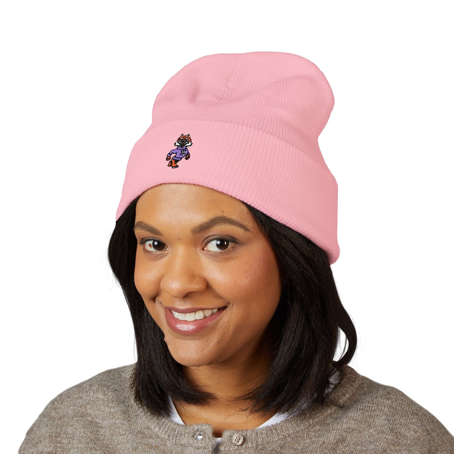 Embroidered Tiger Cuffed Beanie