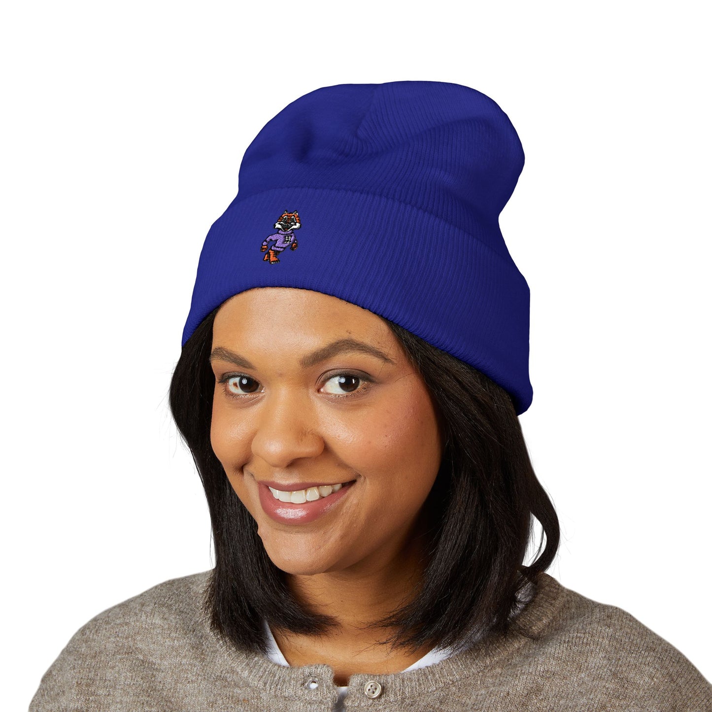 Embroidered Tiger Cuffed Beanie