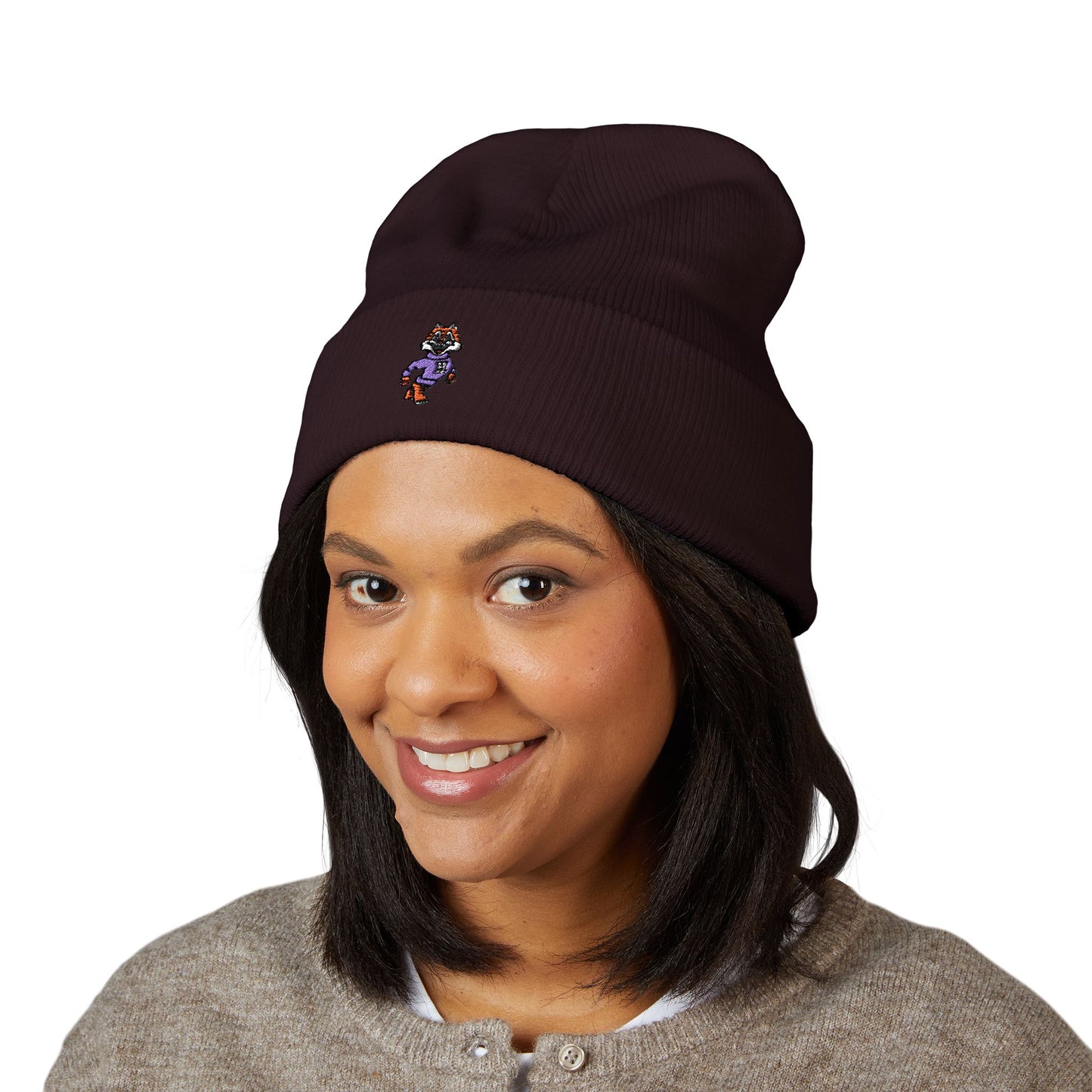 Embroidered Tiger Cuffed Beanie
