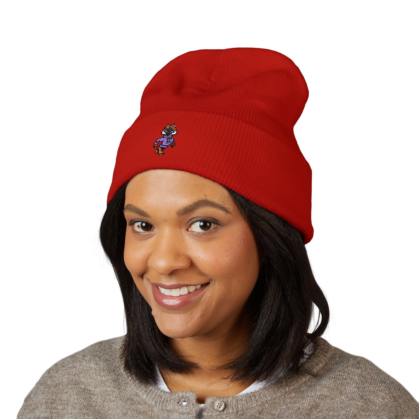 Embroidered Tiger Cuffed Beanie