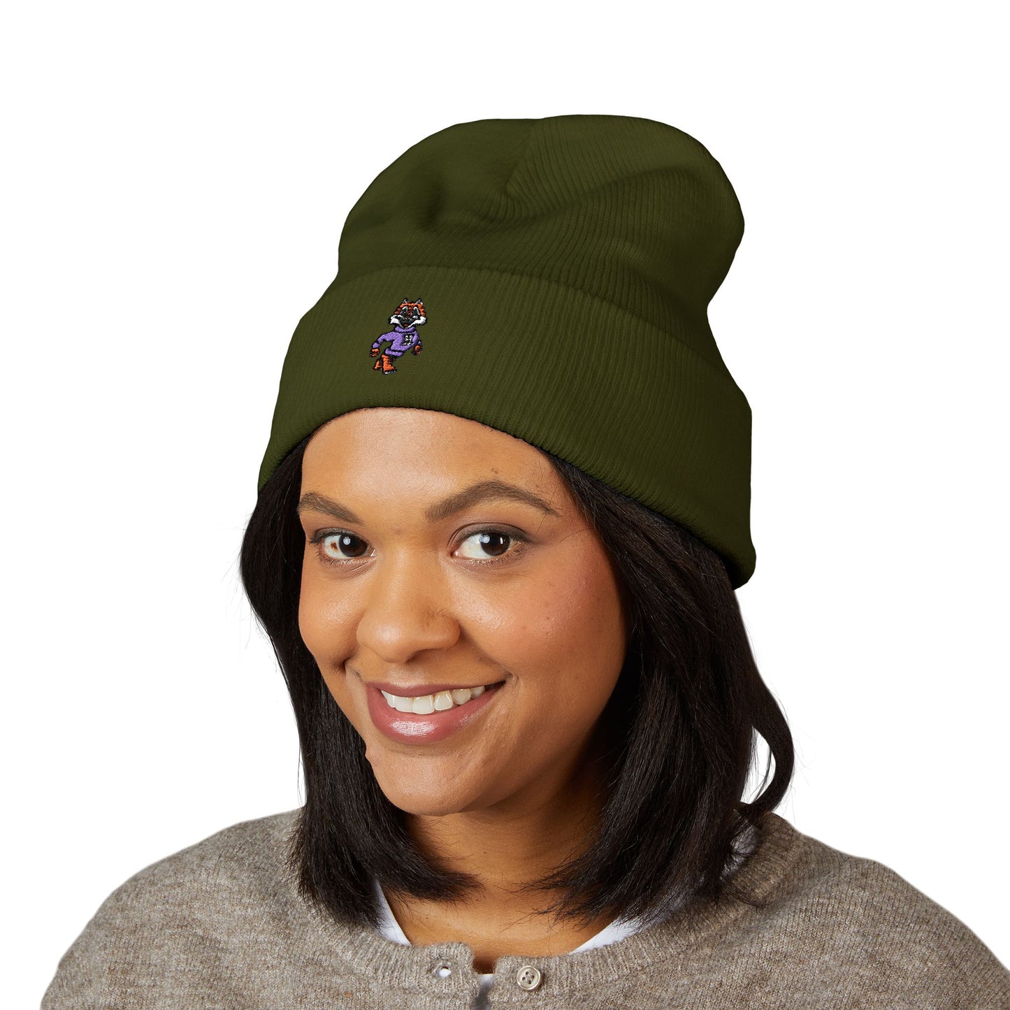 Embroidered Tiger Cuffed Beanie