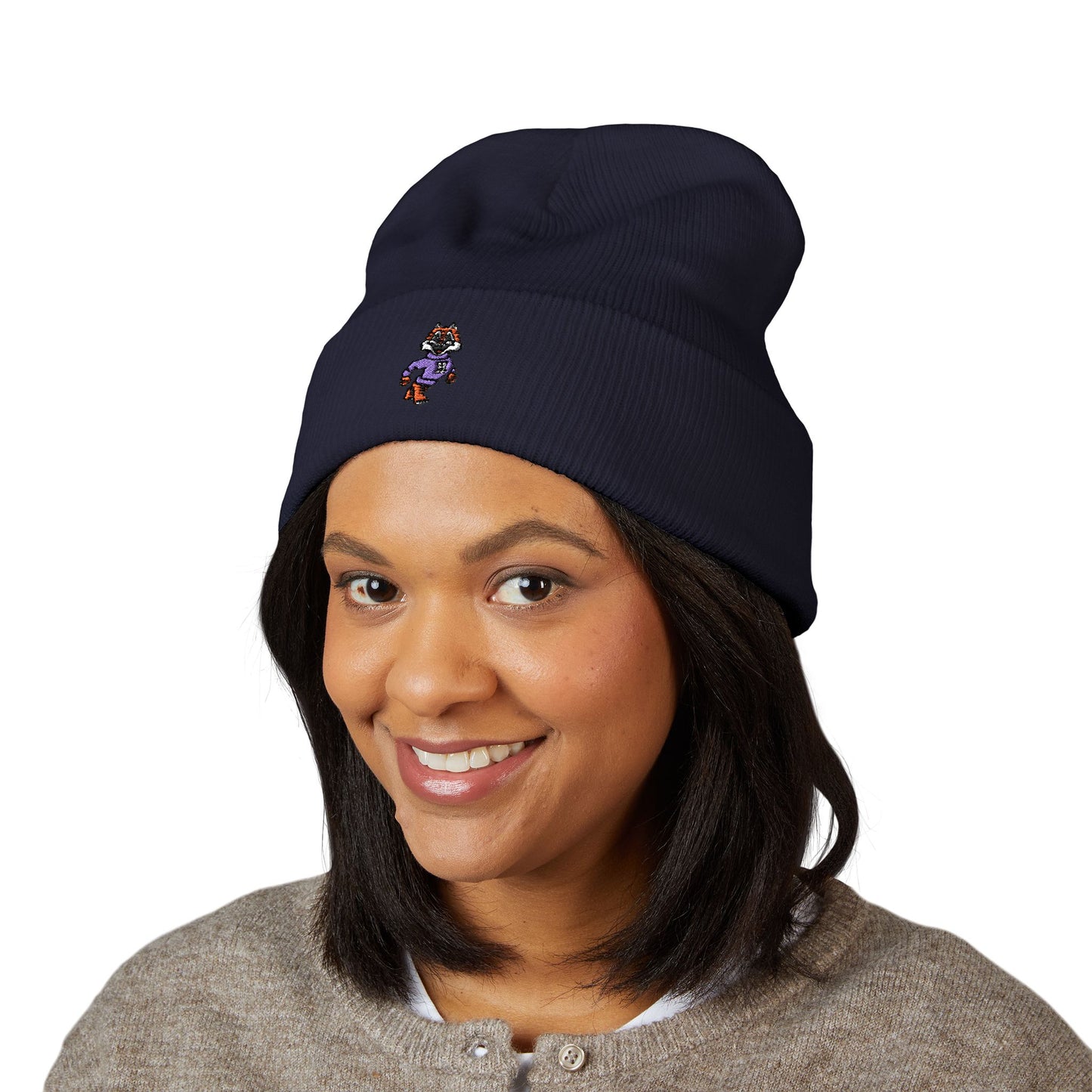 Embroidered Tiger Cuffed Beanie